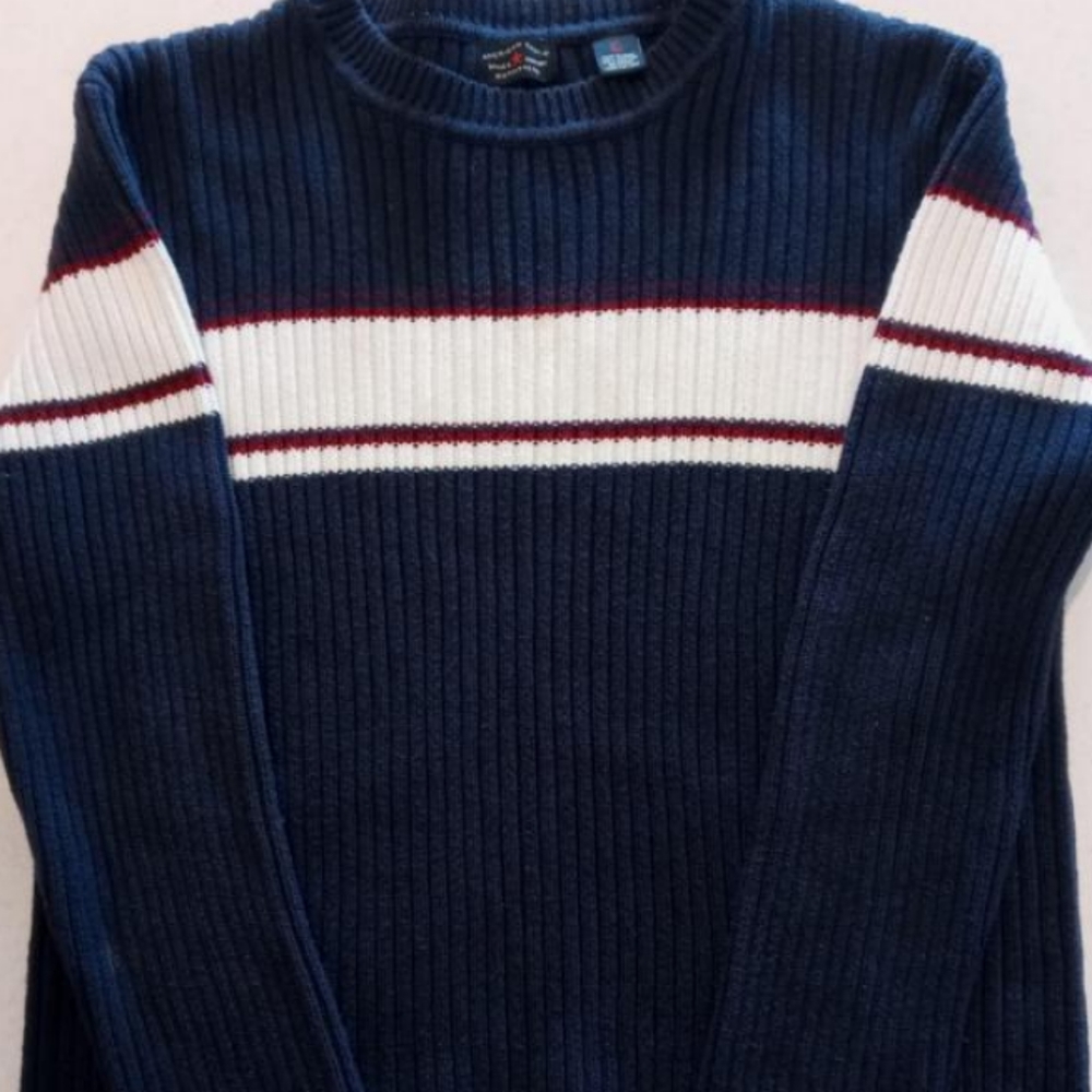 American Eagle Vintage 1990s Ribbed Striped Sweater Y2K Women's Large Navy Red